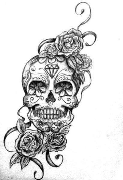 day of the dead skull and roses drawings
