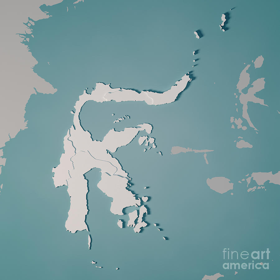 Sulawesi Island Map Administrative Divisions 3D Render Digital Art by ...