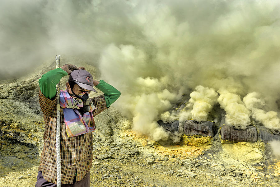 Sulphur Miner Wearing Mask Photograph by Pradeep Raja