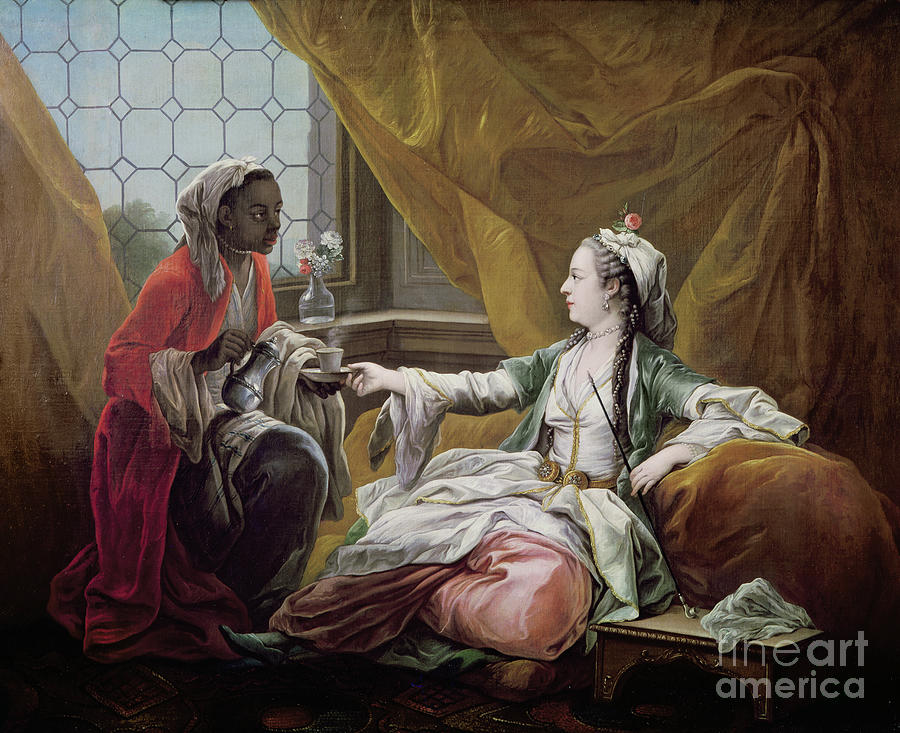 Sultana Being Offered Coffee By A Servant Painting by Carle Van Loo