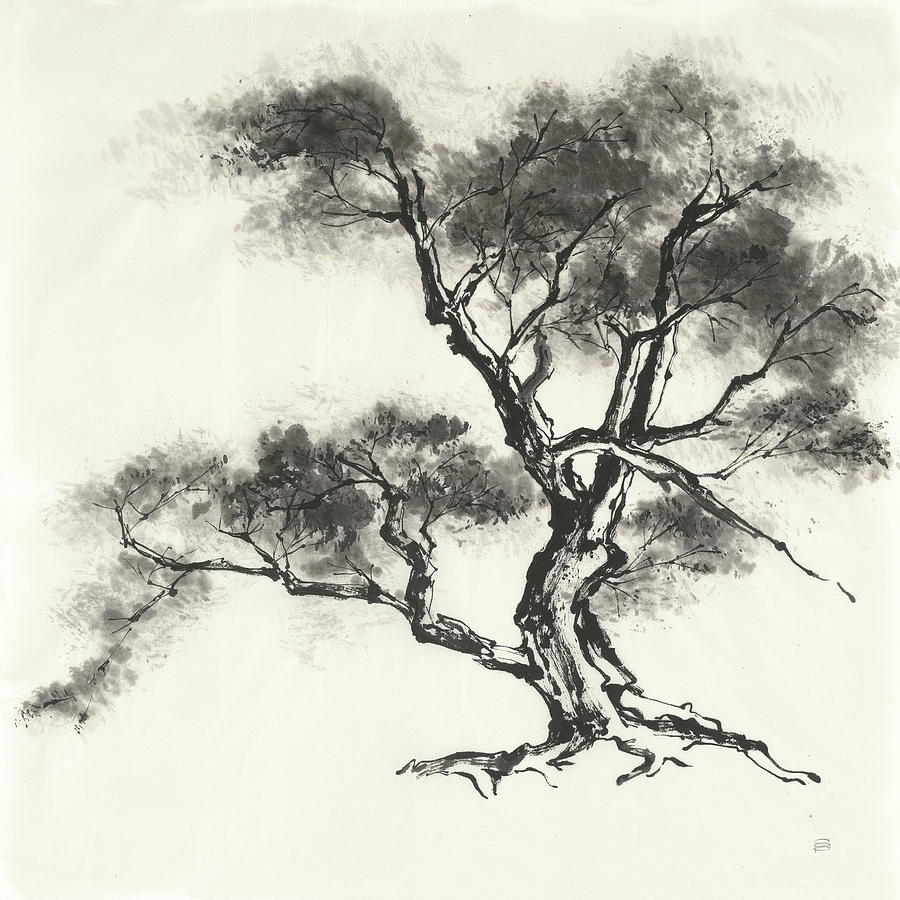 Black And White Painting - Sumi Tree II by Chris Paschke