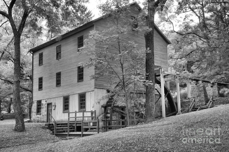 Summer At Shoaffs Grist Mill Black And White Photograph by Adam Jewell