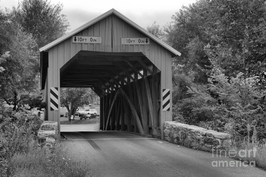 Summer At The Saville Covered Bridge Black And White Photograph by Adam Jewell