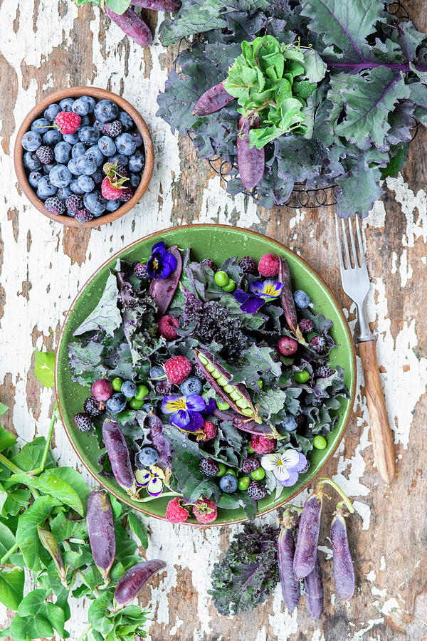 Summer Berry Purple Kale Salad Photograph by Irina Meliukh