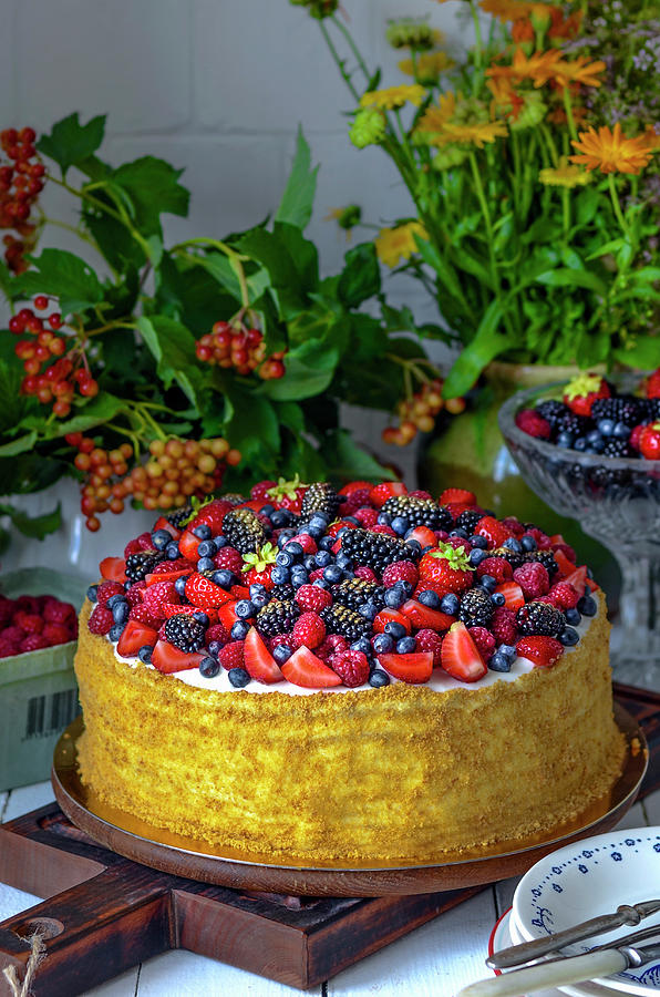 Summer Cake With Berries From Own Garden Photograph by Gorobina