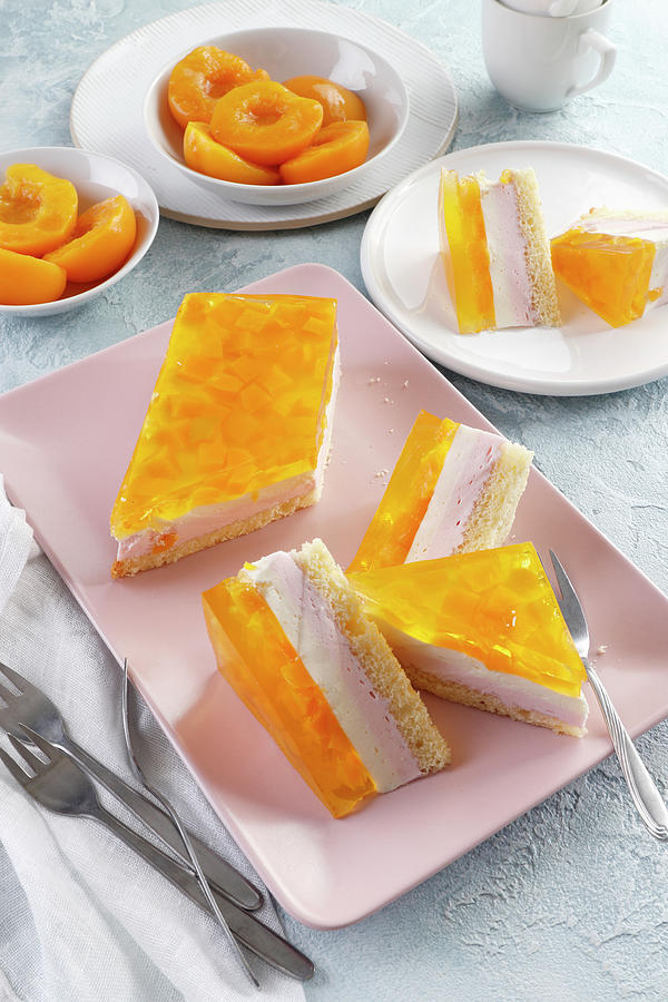 Summer Cake With Peach Jelly And Pieces Of Peaches Photograph by Wawrzyniak.asia