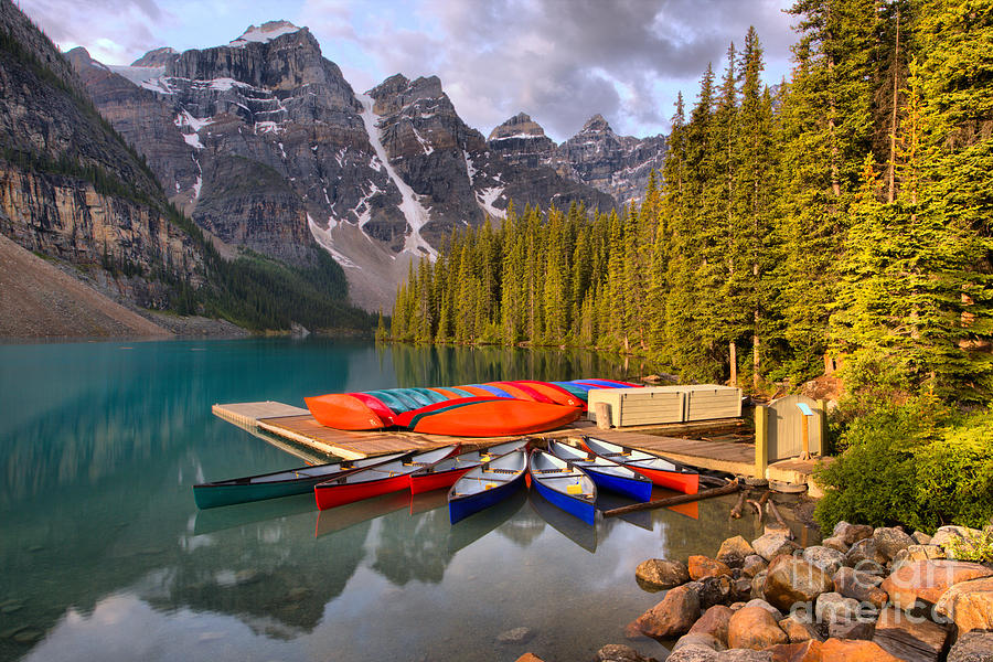 Summer Canoe Reflections At Moraine Lake Photograph by Adam Jewell