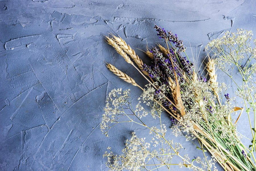 Summer Crop Bouquet With Lavender And Wheat Photograph by Anna Bogush