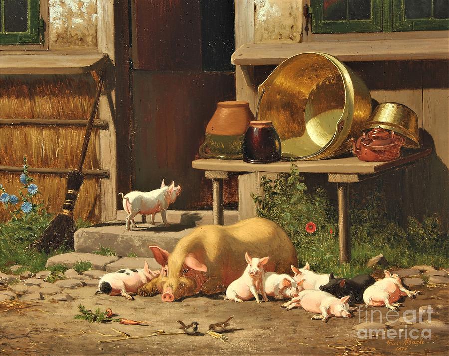 Summer day sow with piglets Painting by Thea Recuerdo