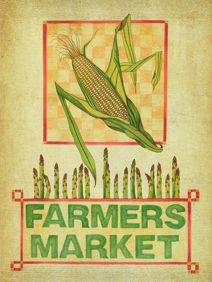 Asparagus Painting - Summer Farmers Market Vintage by Deborah Kopka