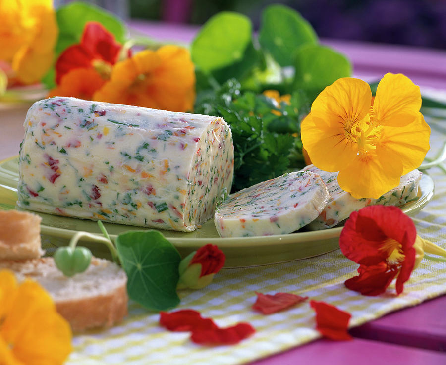 Summer, Food, Herb Butter, Edible Flowers, Nasturtium Photograph by Friedrich Strauss