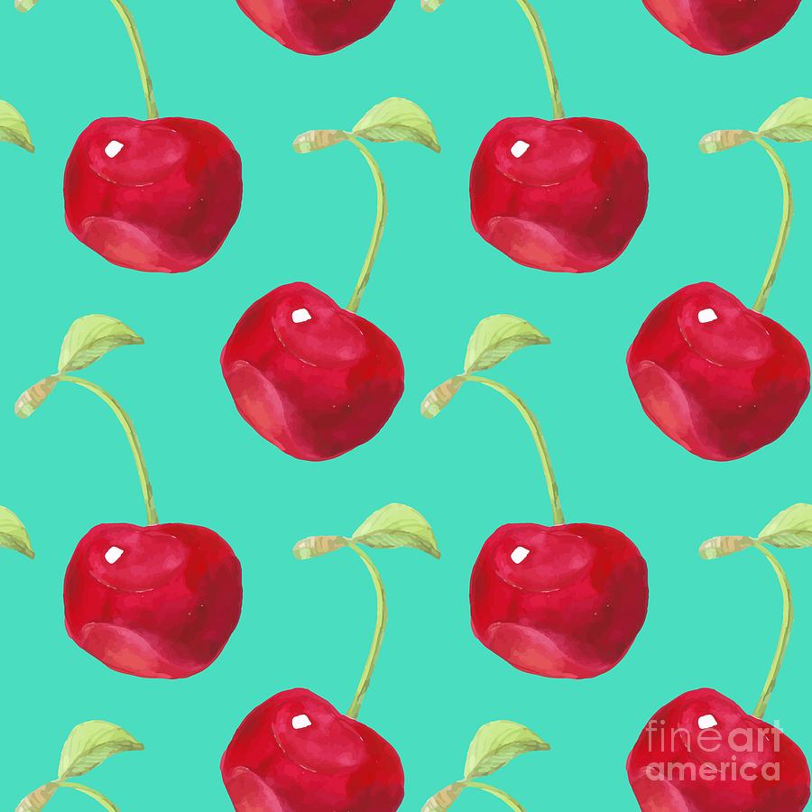 Cherry Digital Art - Summer Fruit Pattern Watercolor Cherry by Artdeeva