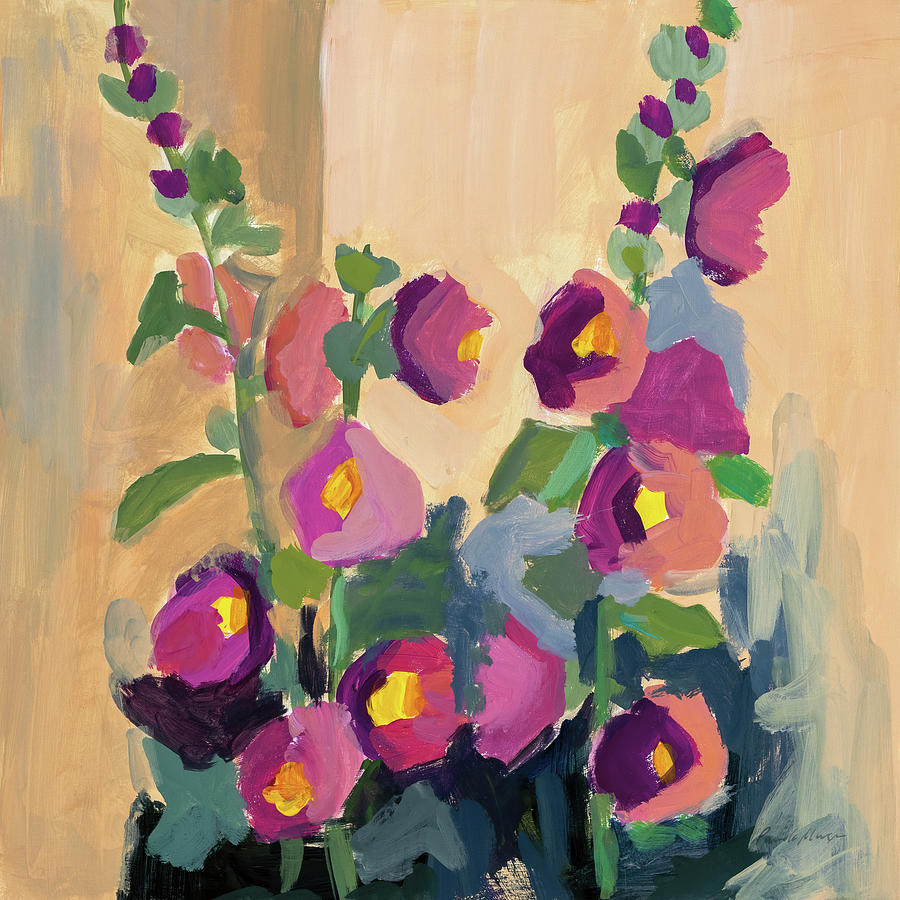 Flower Painting - Summer Hollyhocks by Pamela Munger