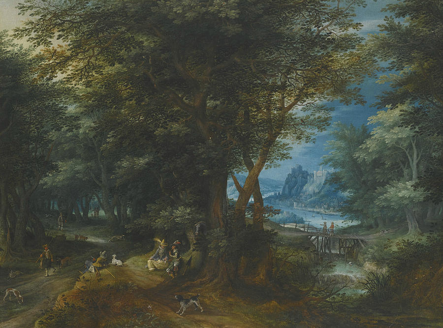 Summer Landscape with a Lady and Gentleman Seated and Sportsmen Returning with Game Painting by Denis van Alsloot