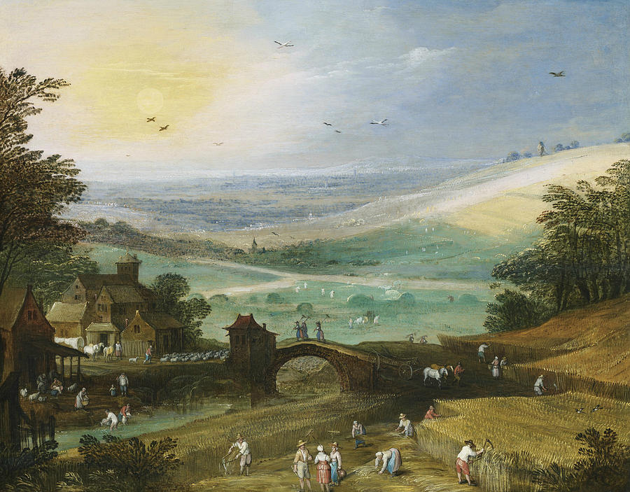 Summer Landscape with Figures Bringing in the Harvest Painting by Joos de Momper