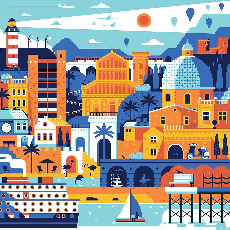 City Digital Art - Summer Mediterranean Town Poster by Aliaksei Kruhlenia