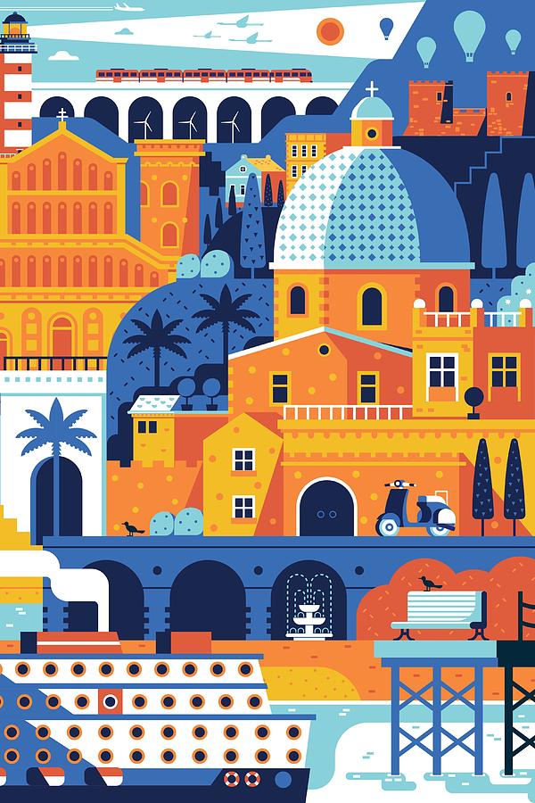 City Digital Art - Summer Mediterranean Travel Poster by Aliaksei Kruhlenia
