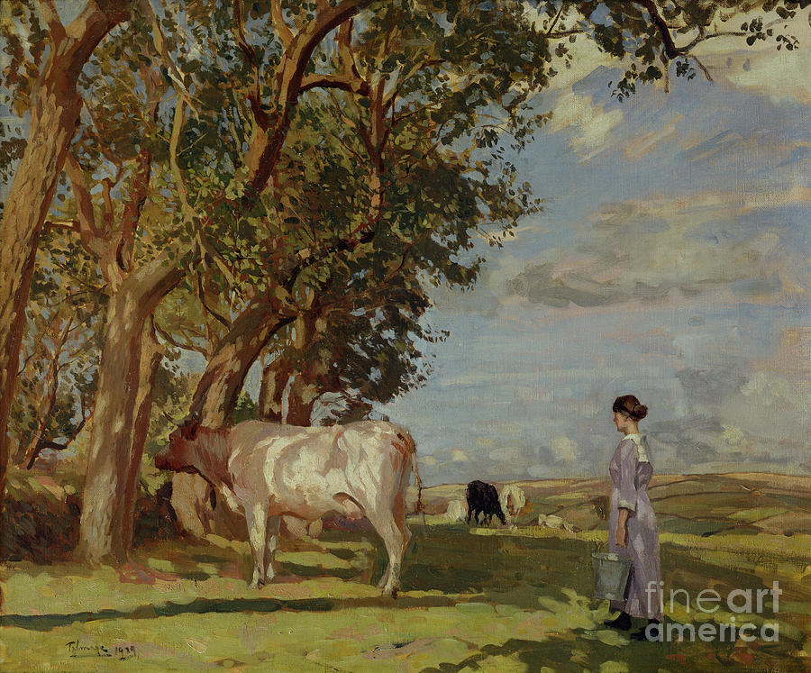 Summer Mornings, A Milk Maid And Cattle, 1919 Painting by Algernon Mayow Talmage