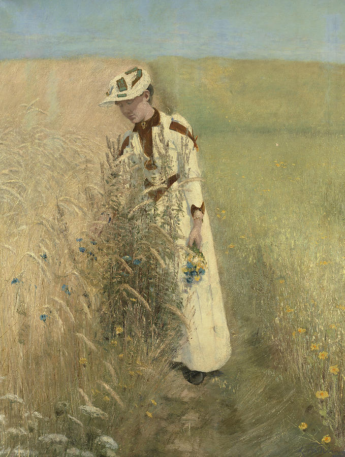 Summer. Mrs. Johanne Wilde Picks Flowers Painting by Laurits Andersen Ring