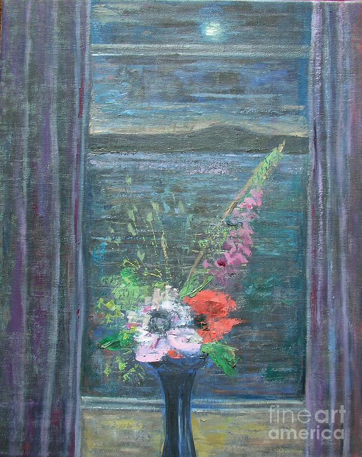Summer Night Bouquet In Window Painting by Ruth Addinall