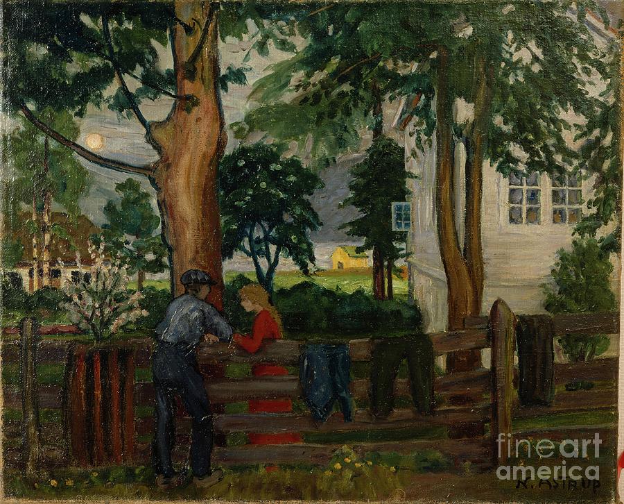 Summer Night By The Garden Gate Painting by Nikolai Astrup