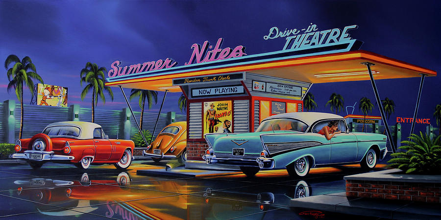 Drive-in Theater Painting - Summer Nites by Geno Peoples