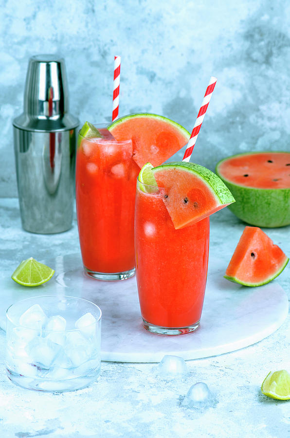 Summer Refreshing Fresh Juice From Ripe Pulp Of Watermelon With Ice Photograph by Gorobina