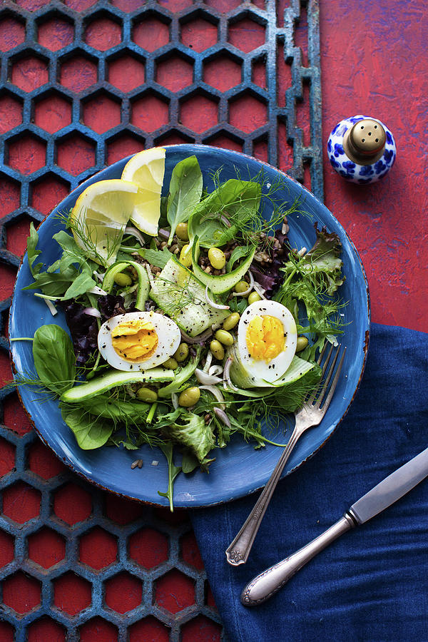 Summer Salad With Edamame, Egg And Herbs Photograph by Lara Jane Thorpe