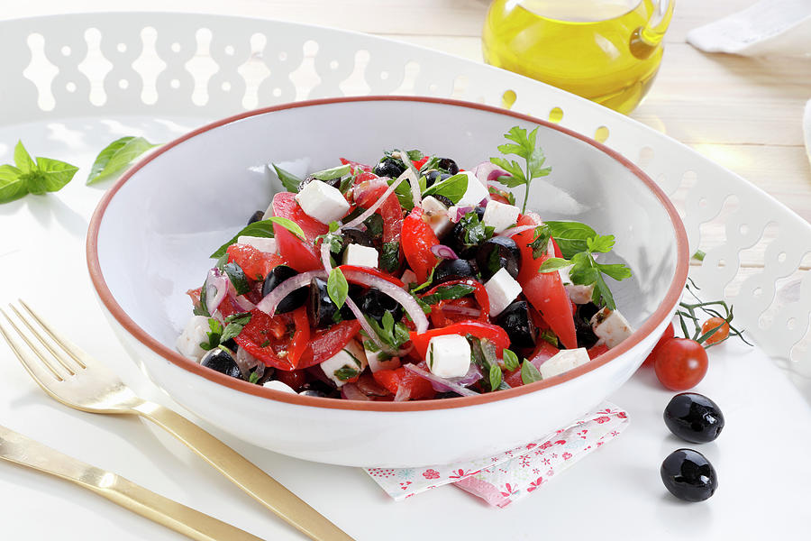 Summer Salad With Feta Cheese, Tomatoes And Olives Photograph by Wawrzyniak.asia