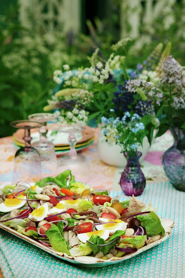 Summer Salad With Tomatoes And Hard-boiled Eggs On A Garden Table sweden Photograph by Ulrika Ekblom