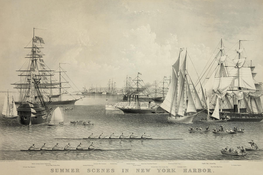 Summer scenes in New York Harbor Painting by Unknown