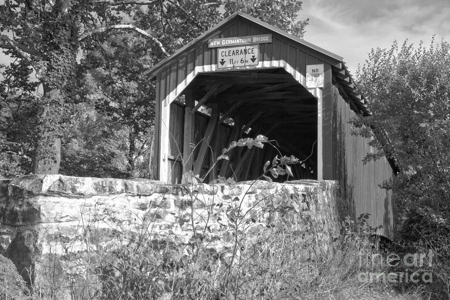 Summer Skies Over The New Germantown Covered Bridge Black And White Photograph by Adam Jewell