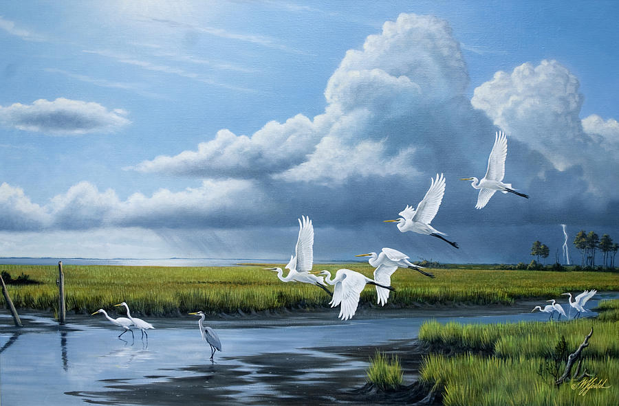 Animal Painting - Summer Storm Egrets by Wilhelm Goebel