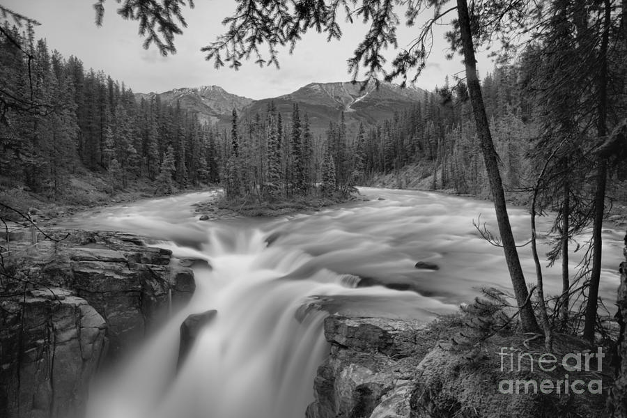 Summer Storms Over Sunwapta Falls Black And White Photograph by Adam Jewell