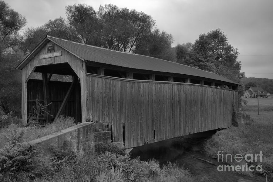 Summer Storms Over The Kochenderfer Covered Bridge Black And White Photograph by Adam Jewell
