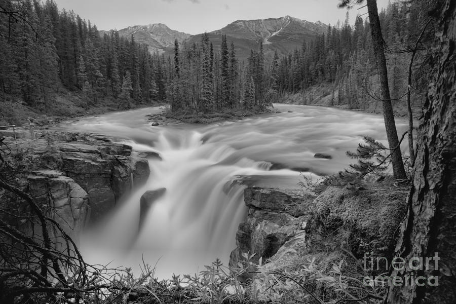 Summer Stormy Evening At Sunwapta Falls Black And White Photograph by Adam Jewell
