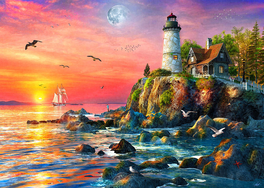 Summer Sunset Lighthouse Painting By Mgl Meiklejohn Graphics Licensing