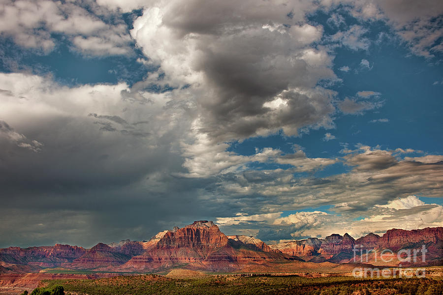 Summer Thunderstorm Clouds Form Over West Temple Zion National Park Utah Photograph by Dave Welling