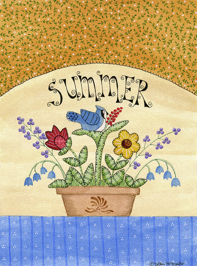 Summer W/flowers & Blue Jay Painting by Debbie Mcmaster