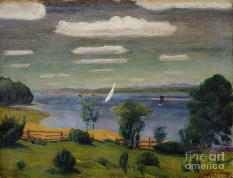 Summerday at Viksfjorden, Larvik, 1918 Painting by O Vaering by Harald Sohlberg