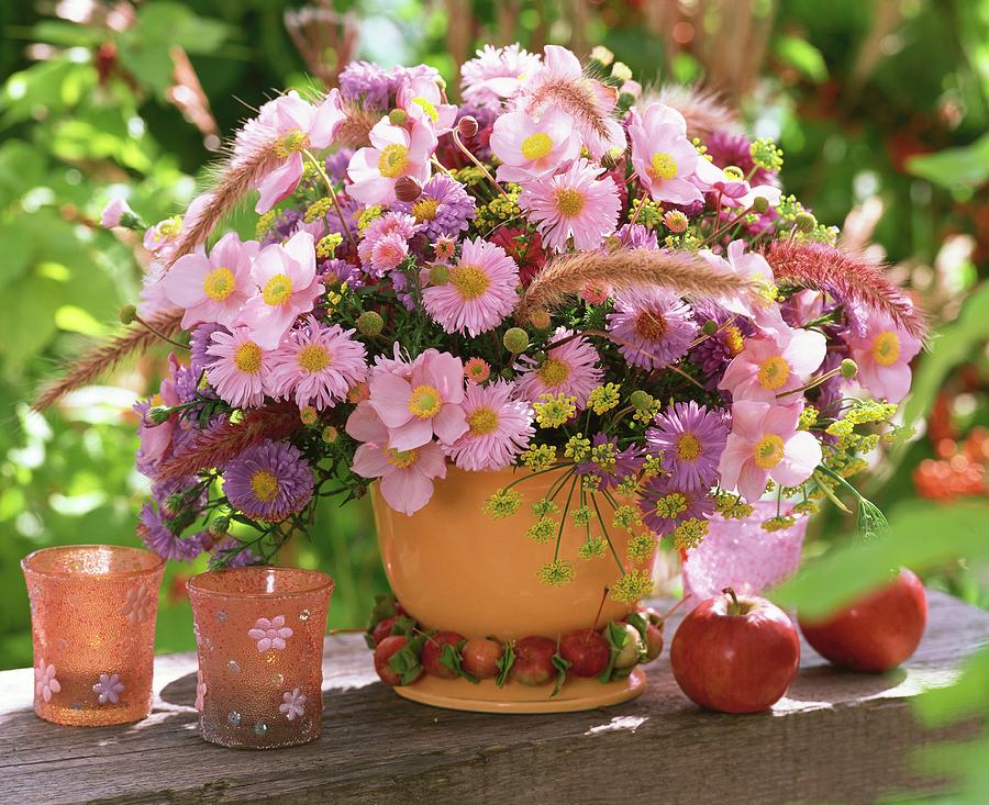 Summery Arrangement Of Pink Anemones And Asters Photograph by Friedrich Strauss