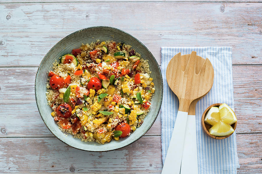 Summery Couscous Salad With Grilled Vegetables Photograph by Maricruz Avalos Flores
