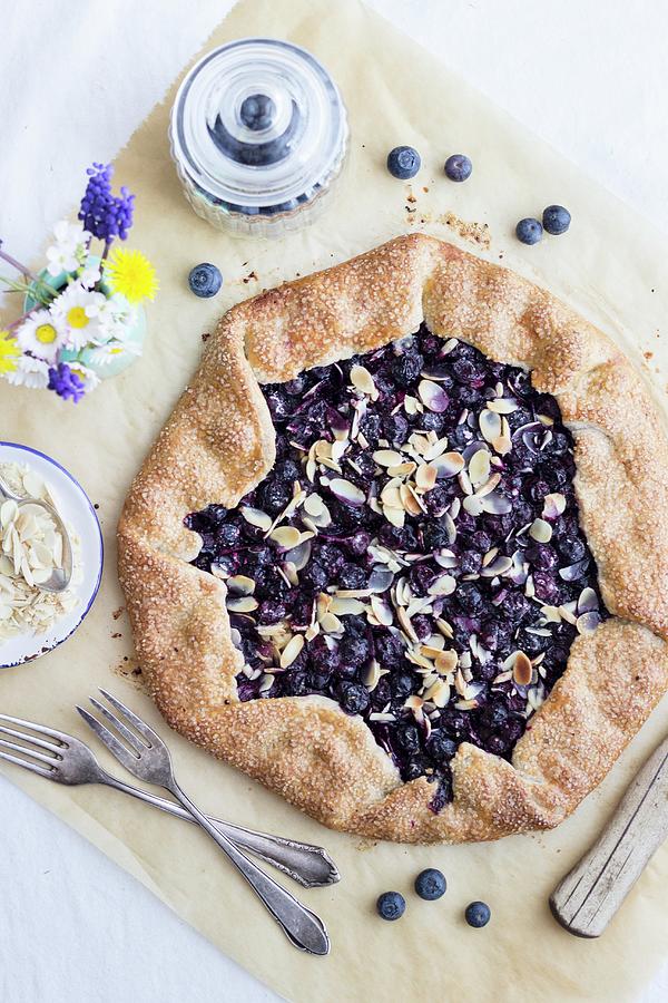Summery Shortbread Galette With Blueberry Lemon Filling And Almonds Photograph by Tamara Staab