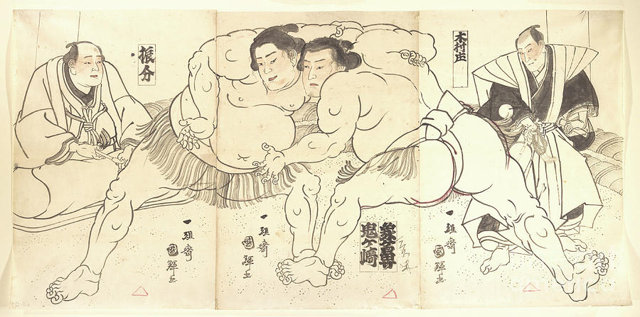 Sumo Wrestling Drawing by Heritage Images
