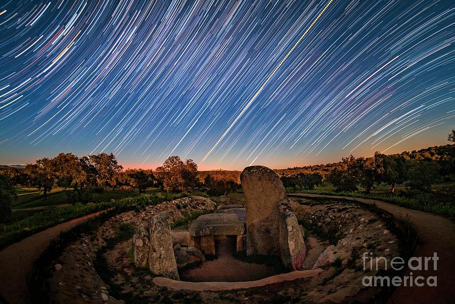 Sun And Star Trails Over Dolmen De Lacara Photograph by Juan Carlos Casado (starryearth.com) / Science Photo Library