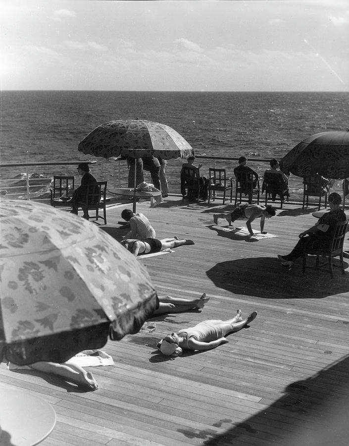 Sun Bathing On Deck Photograph by The New York Historical Society