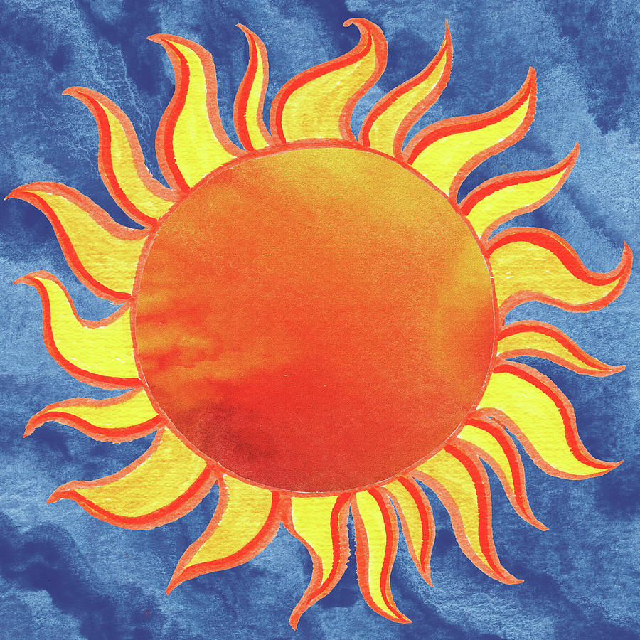 Sun Beams Flaming Watercolor Painting by Irina Sztukowski