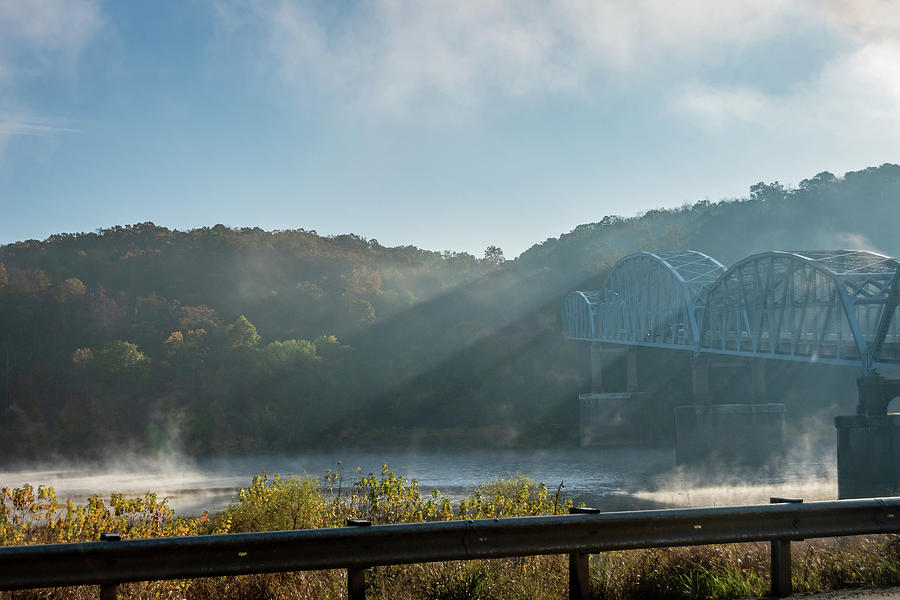 Sun Rays and Steam Over the Allegheny River Pennsylvania Photograph by Debra Martz