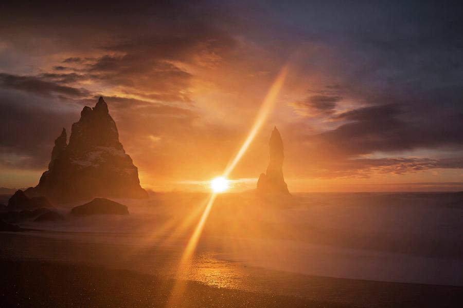 Sun Rise Over Cliffs, Iceland Digital Art by Marco Gaiotti
