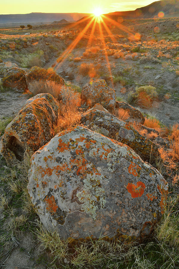 Sun Sets on Book Cliff Boulders Photograph by Ray Mathis